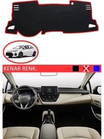 Resim Torpido Koruma Halısı Siyah Kenar Renk Kırmızı Toyota Coralla 2019-2021 İle Uyumlu 
