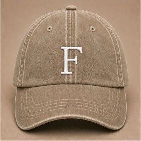 Resim "f" Harfi Isimlere Özel Tasarım Nakışlı Vintage Yıkamalı Beyzbol Şapkası 