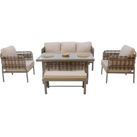 Resim Liora Üçlü Rattan Bahçe Oturma Grubu 3+1+1+sehpalı Bahçe Takımı 