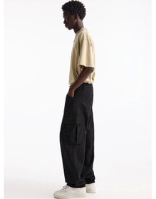 Resim Oversize Cotton Erkek Kargo Pantolon Siyah Siyah 