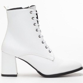 Resim Dilimler Ayakkabı Cilt Beyaz Kadın Büyük Küçük Numara Topuklu Bot-1371-BEYAZ 