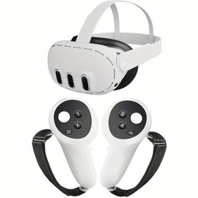 Resim Meta Quest 3 VR Kaskı Koruyucu Kılıf 1 Ana Silikon Kapak + 2 Kontrolcü Silikon Kılıfları + 2 Joystick Kapakları, Oculus Quest 3 VR Aksesuarları, VR Aksesuarları | Minimalist Tasarım | Rahat Uyum, VR Aksesuarları 