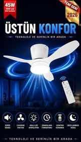 Resim Tavan Vantilatörü LED Avize Armatür 45W 54CM 3 Kanatlı Sessiz DC Motor Uzaktan Kumandalı 3 Kademeli Fan Zamanlayıcı Gece Lambası Modu Akıllı LED Aydınlatma Beyaz 