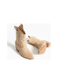 Resim Kadın Sivri Burunlu Topuklu Bot Western - Bej Bej 