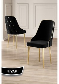 Resim Canisa Krax Serisi, 1.sınıf Babyface Kumaş Mutfak Sandalyesi, Gold Metal Ayak 4 Adet Siyah Sandalye Sandalye Siyah Ayaklar Gold 