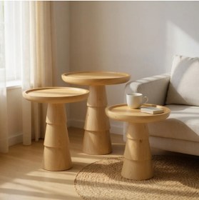 Resim AYLESA Doğal Ahşap 3’lü Set Mantar Yan Sehpa Modern Fiskos Zigon Çiçeklik 