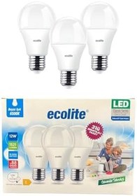 Resim Ecolite 12W LED Ampul 3’lü Paket | 1521 Lümen, 6500K Beyaz Işık, 100W Eşdeğer, E27 Duy, Enerji Tasarruflu, 220V, Dim Edilemez 