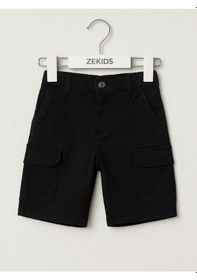 Resim Erkek Bebek Pamuklu Kumaş Cepli Şort-16008 Siyah 