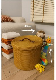 Resim Mavaux Armonia Deri Saplı Kapaklı Kirli Çamaşır Sepeti Düzenleme Sepeti Oyuncak Sepeti Jut 