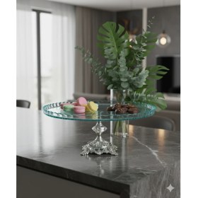 Resim Çnr Home Collection Avangard Gümüş Döküm Ayaklı Yuvarlak Pasta Standı Muhteşem Sunumluk 