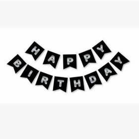 Resim Siyah Zemin Gümüş Happy Birthday Banner 