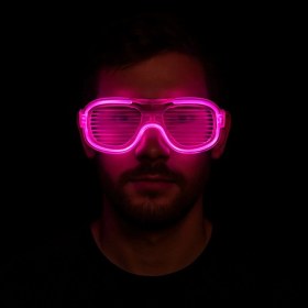 Resim Pembe LED Işıklı Parti Gözlüğü - Neon Glow Şerit Gözlük 3 Modlu 