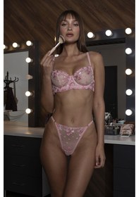Resim Lover Kalp Desen Balenli Dantelli Sütyen Takımı-33 Pembe 
