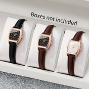 Resim 3'lü Şık Tonneau Şekilli Kuvars Saatler Seti - Basit Kadran, Siyah ve Kahverengi Suni Deri Kayışlar, Şarj Edilemeyen Pil, Düğme Pil (Çap <20mm), Şık Aksesuar Seti, Saat Setleri|Tonneau Kılıf Saatleri|Kuvars Hareketli Saatler 