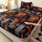 Resim 3 Parça Geometrik Desenli Çarşaf Takımı, Tüm Sezonlar İçin Yatak Koruyucu Kılıf, Şık Klasik Yumuşak Konfor Derin Cep Nefes Alabilir Yatak Örtüsü ve Misafir Odası Dekoru için, 1 Adet Lastikli Çarşaf + 2 Yastık Kılıfı, İçi Boş 