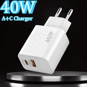 Resim USB C Duvar Şarj Bloğu 40W, Çift Portlu PD Güç Dağıtımı Hızlı Tip C Şarj Bloğu Adaptörü iPhone 16/15/14/13/12/11/Pro Max, XS/XR/X, iPad Pro, Airpods Pro, SamSung, Xiaomi, Oppo, VIVO, Android Telefonlar için (Beyaz) 