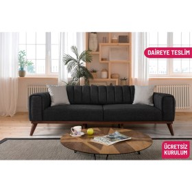 Resim Perla Sofa Velar Yataklı Kanepe Keten Antrasit 
