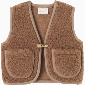 Resim V-Yaka ve Patch Cep Detaylı, %100 Yün Bebek Yelek - Kahverengi / L 