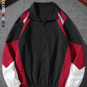 Resim Erkeklerin dış giyim renk bloğu ceket hafif ince ceket rahat çok yönlü moda rüzgar geçirmez aşınmaya dayanıklı konforlu yüksek kaliteli kumaş 