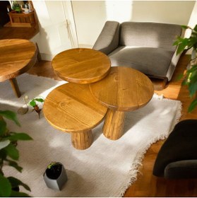 Resim Simillo Home&Living Wood Wooden Ahşap 3’lü Set Fitilli Mantar Yan Sehpa Modern Tik Ağacı Renk Fiskos 