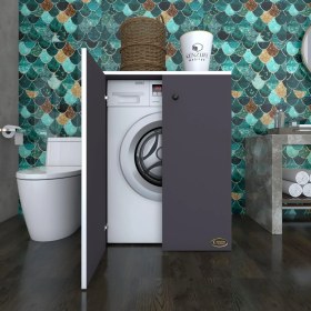 Resim Kenzlife çamaşır makinesi dolabı kapaklı tatyana gri 90*70*60 banyo ofis kapaklı arkalıksız 
