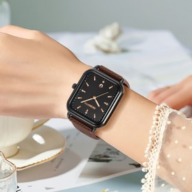 Resim REBIRTH Vintage Esintili Kuvars Saat Takvim & Ay Evresi Göstergesi - Dikdörtgen Siyah Kadran, Kahverengi Silikon Kayış, Çinko Alaşım Kasa, Şarj Edilemeyen Pil 