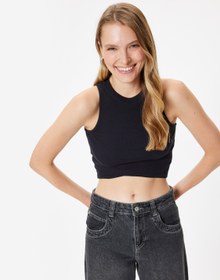 Resim Crop Fitilli Atlet Asimetrik Kesim Bisiklet Yaka 