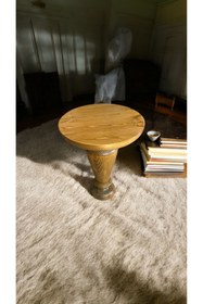 Resim Simillo Home&Living Wooden Ahşap Tekli Mantar Yan Sehpa Modern Tütün Renk Fiskos 