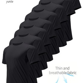 Resim 8 Parça Siyah Ultra Hafif Erkekler İçin Crew Neck Tişört - Hızlı Kuruyan, Nefes Alabilen, Ter Emici Spor, Fitness ve Koşu için Rahat Kısa Kollu Atletik Antrenman Gömlekleri 