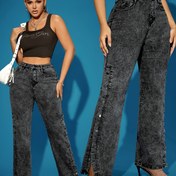 Resim Kadınlar için Vintage Tarzı Yüksek Bel Düz Paça Kot Pantolon, Ham Kenar ve Düğme Detaylı, Esnek Denim Siyah - Makinede Yıkanabilir 