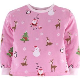 Resim Mamino Kız Bebek %100 Pamuk Yılbaşı Geyik Ve Kardan Adam Pijama Takımı 
