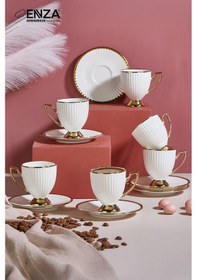 Resim Line 6 Kişilik Porselen Fincan Takımı Beyaz 