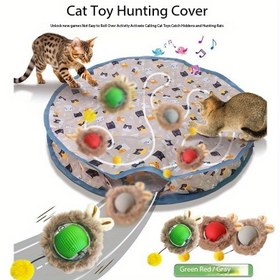 Resim 2 Adet Kedi Oyuncak Seti: Yuvarlak Çift Katmanlı Av Ağı + Otomatik Tüyleyici Top, Kendiliğinden Eğlence Sağlayan Kediler için Yürüyen Bilyeli İnteraktif Oyuncaklar 
