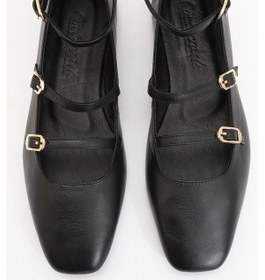 Resim Luvi Shoes Glımmer Siyah Hakiki Deri Bilekten Bağlamalı Küt Burun Kadın Babet Ayakkabı Siyah 