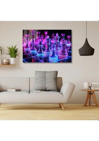 Resim Neon Işıklı Strateji: Fütüristik Cam Satranç Tablosu 