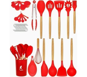 Resim Hype Store Valletta Mikla Isıya Dayanıklı Yanmaz Yapışmaz 33 Parça Silikon Spatula Mutfak Seti Kırmızı 