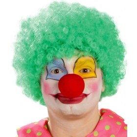 Resim Kuzgun Ticaret Yeşil Renk Kıvırcık Afro Bonus Peruk Takma Saç ve Kırmızı Burun Seti 