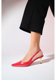 Resim Luvishoes Marten Kırmızı Cilt Kadın Sivri Burun Arkası Açık İnce Topuklu Ayakkabı Kırmızı 