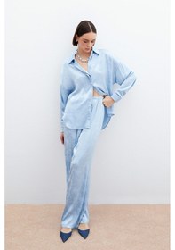 Resim Sateen Jakarlı Saten Pantolon - Bebe Mavi-136049 Bebe Mavi 