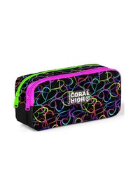 Resim Coral High Kids Çok Renkli Kalp Desenli İki Bölmeli Kalem Çantası 22145 Çok Renkli 