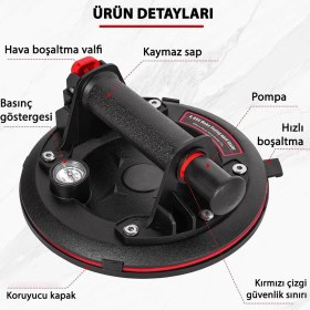 Resim Titi 6273 Hava Pompalı Taşıma Vantuzu Basınç Saatli 20CM 250/300 kg 