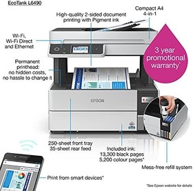 Resim Epson L6490 MEAF Yazıcı-Tarayıcı-Fotokopi-Faks Renkli Mürekkep Tanklı Yazıcı WI-FI Ethernet 