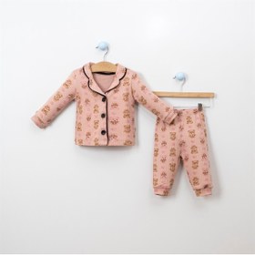 Resim Bebeğin 50 Tonu Kız Bebek Pijama Takımı Ayıcık Desenli 2 Li Takım Somon Pembe Bej 6 9 12 18 Ay 