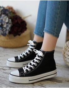 Resim Slazenger Yüksek Taban Hi Bilekli Siyah Kadın Yazlık Keten Sneaker Spor Ayakkabı 