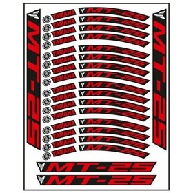 Resim Kırmızı Baskı Yamaha Mt-25 Uyumlu 1 Set Jant Şeridi 