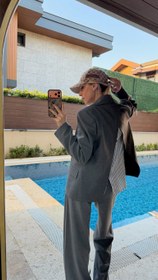 Resim Gömlek Detaylı Açık Arkalı Blazer Ceket Pantolon Takım Antrasit - S 