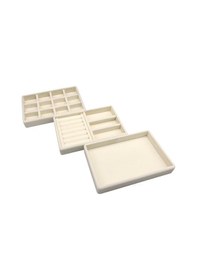 Resim Yerli Üretim Süet Kumaş Krem Renk 3 Lü Takım Çekmeçe İçi Krem 