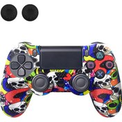 Resim Sony Playstation 4 Pro / Ps4 Slim / Playstation 4 Oyun Denetleyicisi İçin Data Frog Silikon Kapak Graffiti Koruyucu Kılıf - Beyaz Kafatası 