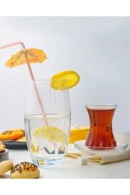 Resim Arya Dekor 12 Parça 6 Kişilik Çay Seti - Desenli Şık Cam Çay Takımı Şeffaf 