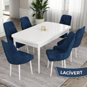 Resim Canisa Concept Eta Serisi, 80X132 Açılabilir Mdf Mutfak Masa Takımı, Beyaz Masa 6 Sandalye 